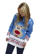 Foute kersttrui Rudolph blauw