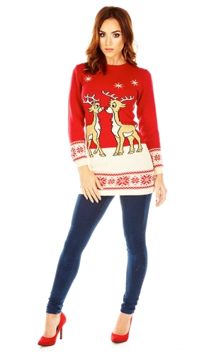 Kersttrui jurk rood jeans