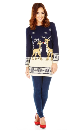 Tuniek kersttrui dames blauw